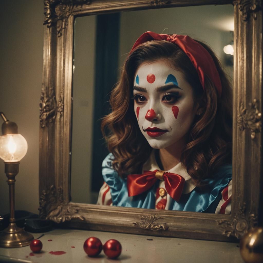 Clown Gazing in Mirror, Old Hollywood Glamour