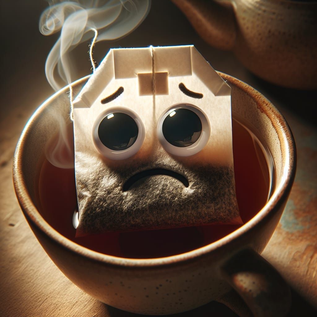 Sad Teabag About to Steep: Anthropomorphic Still Life