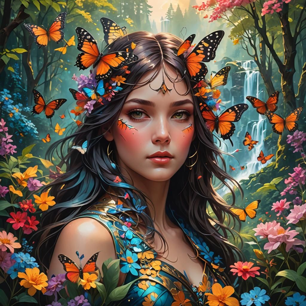 Butterfly in Forest Landscape: Digital Art