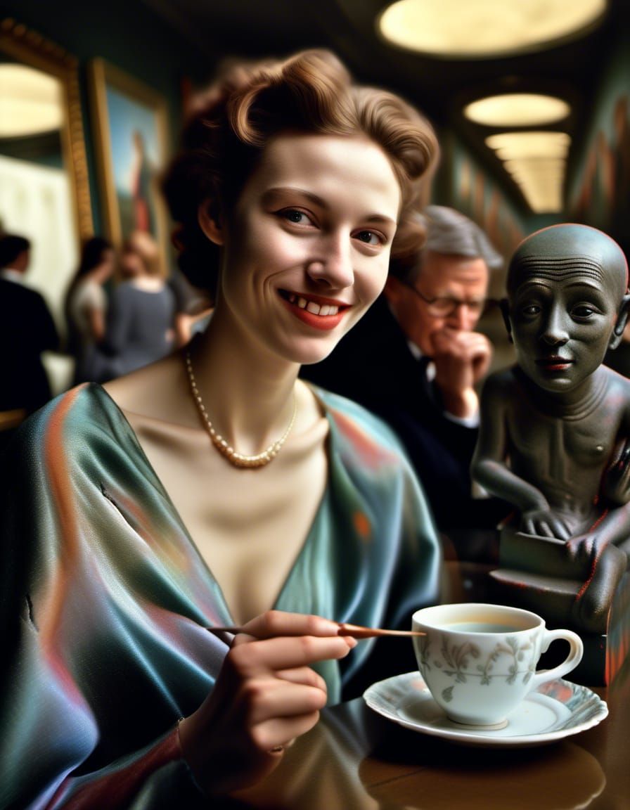 Elegant Couple at Art Museum: Hyperrealistic Photography