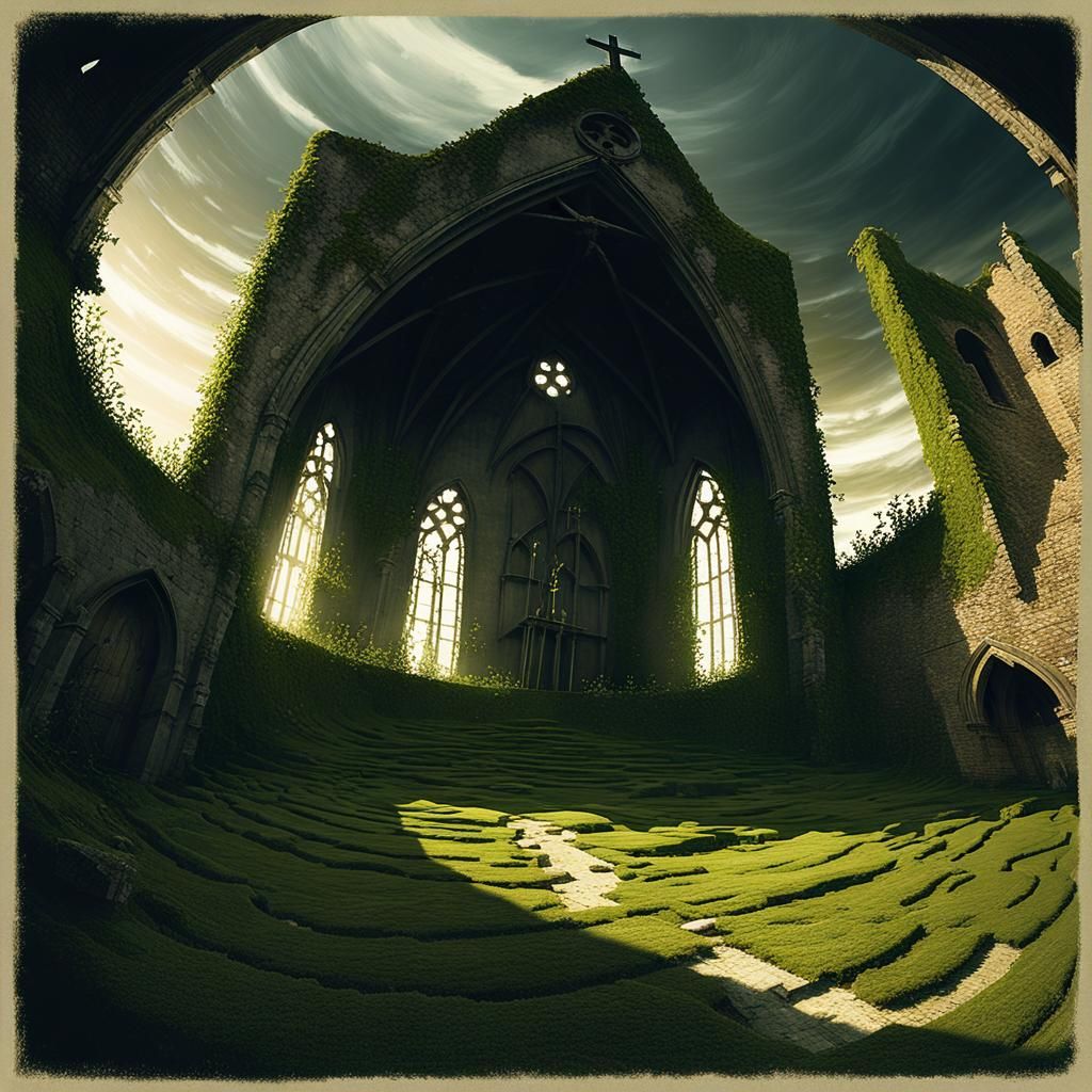 Medieval Chapel on Hill: Romanticism Landscape Art