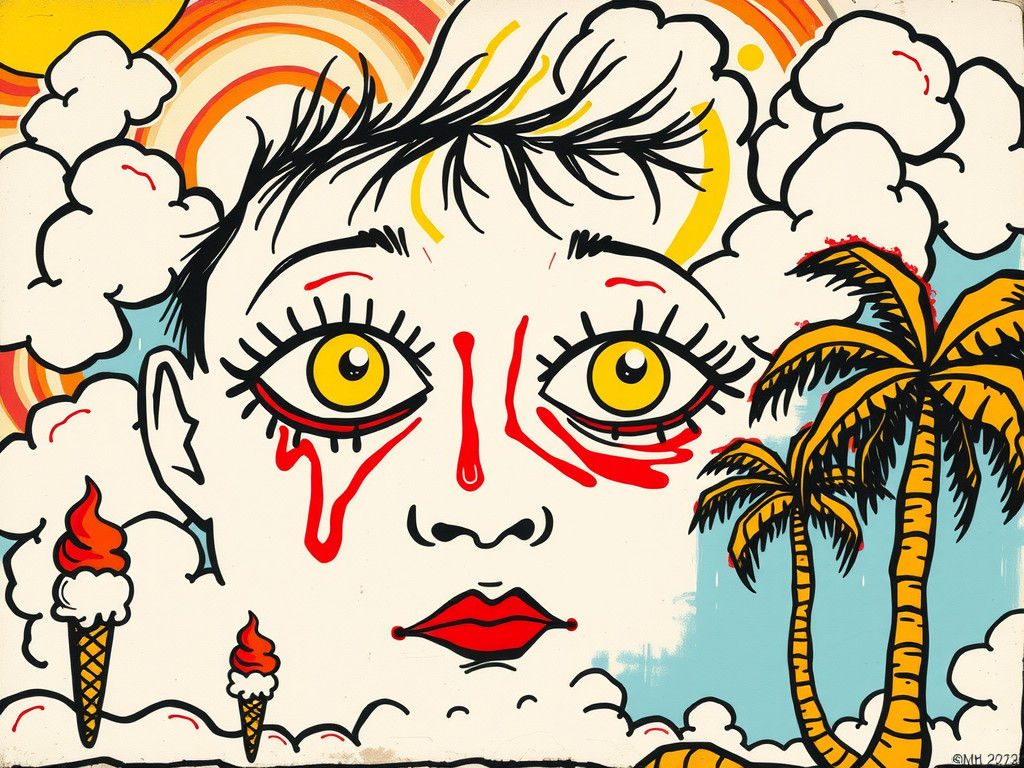 Surreal Summer Sky with Boldly Drawn Eyes