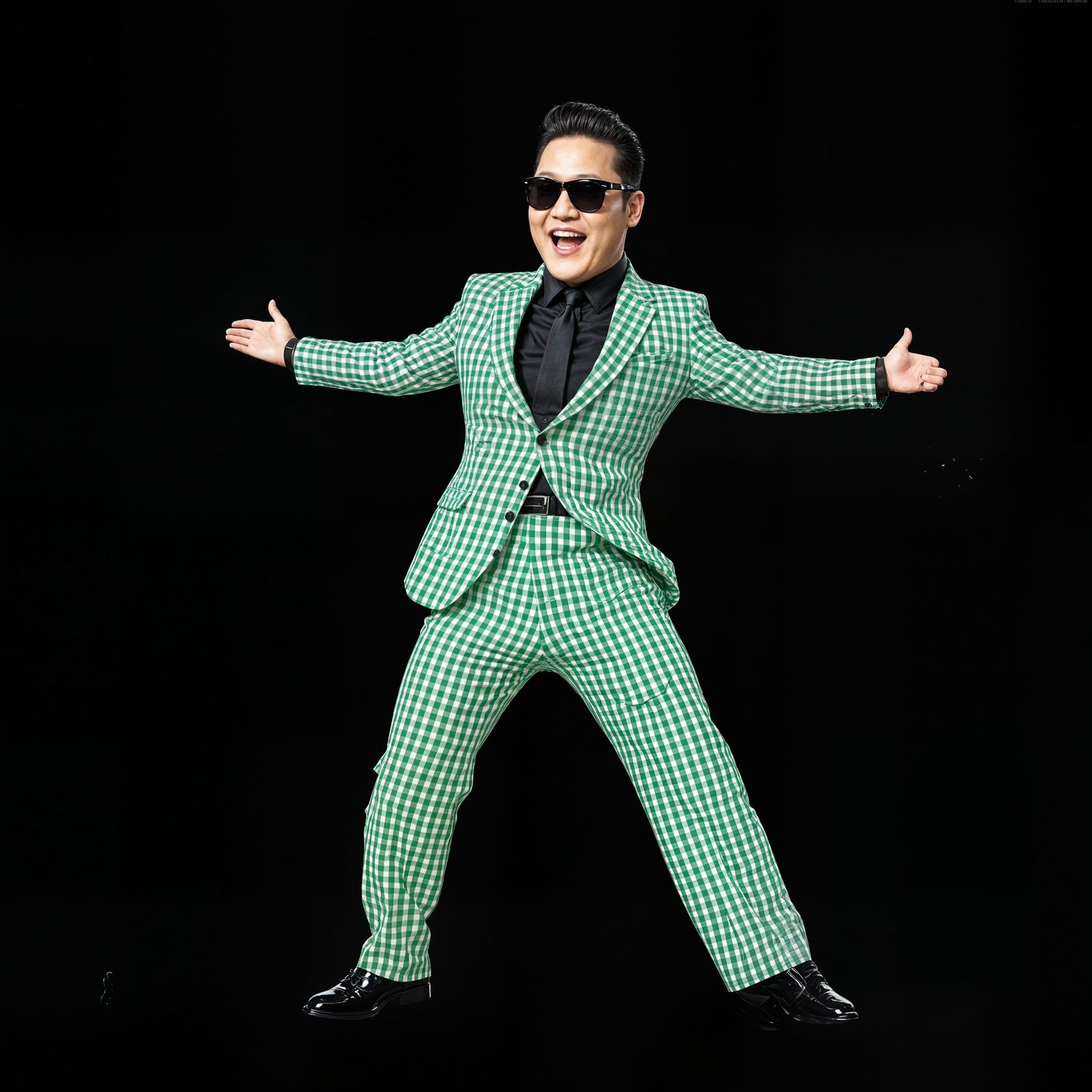 Charismatic Psy in Bold Gingham Suit, Captured in Dynamic K-...