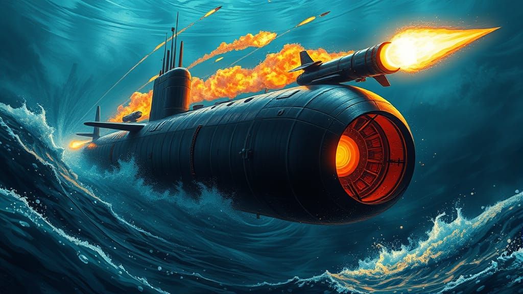 Submarine Missile Launch in Vibrant Comic Book Style