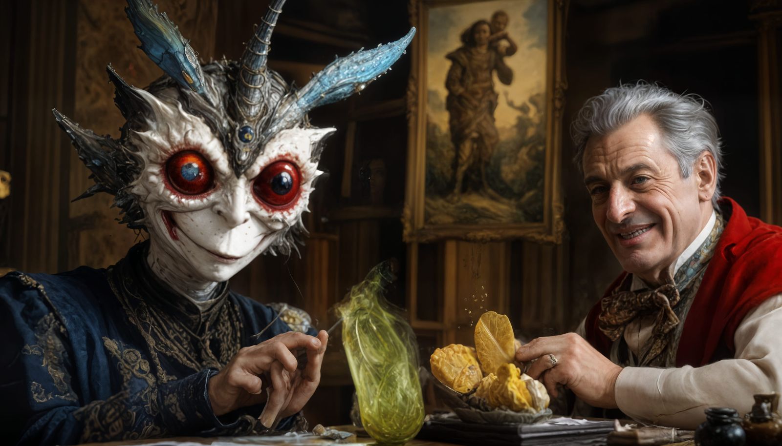 physicists - earth guy enjoys the party trick because he knows the truth - it's not a trick - the Alien scientist is loo...