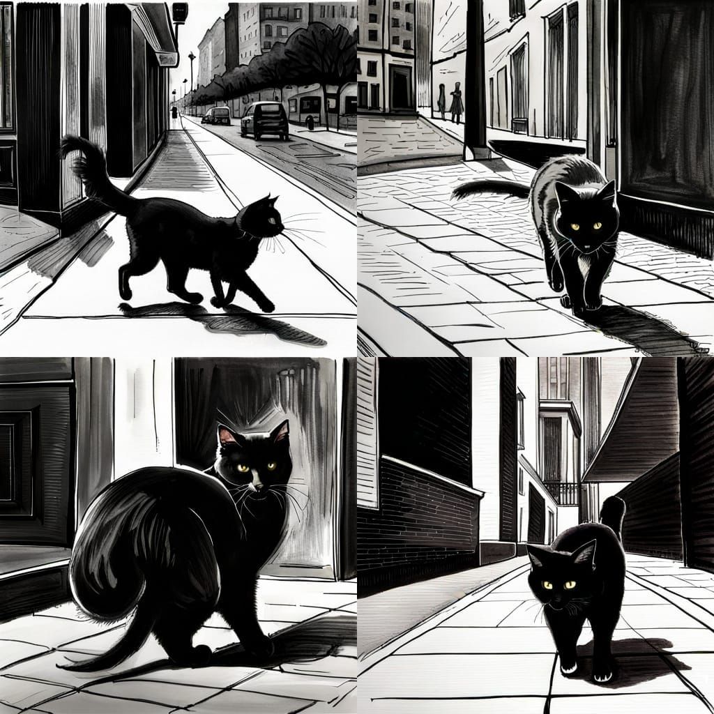 Hyperrealistic Ink Drawing of a Black Cat