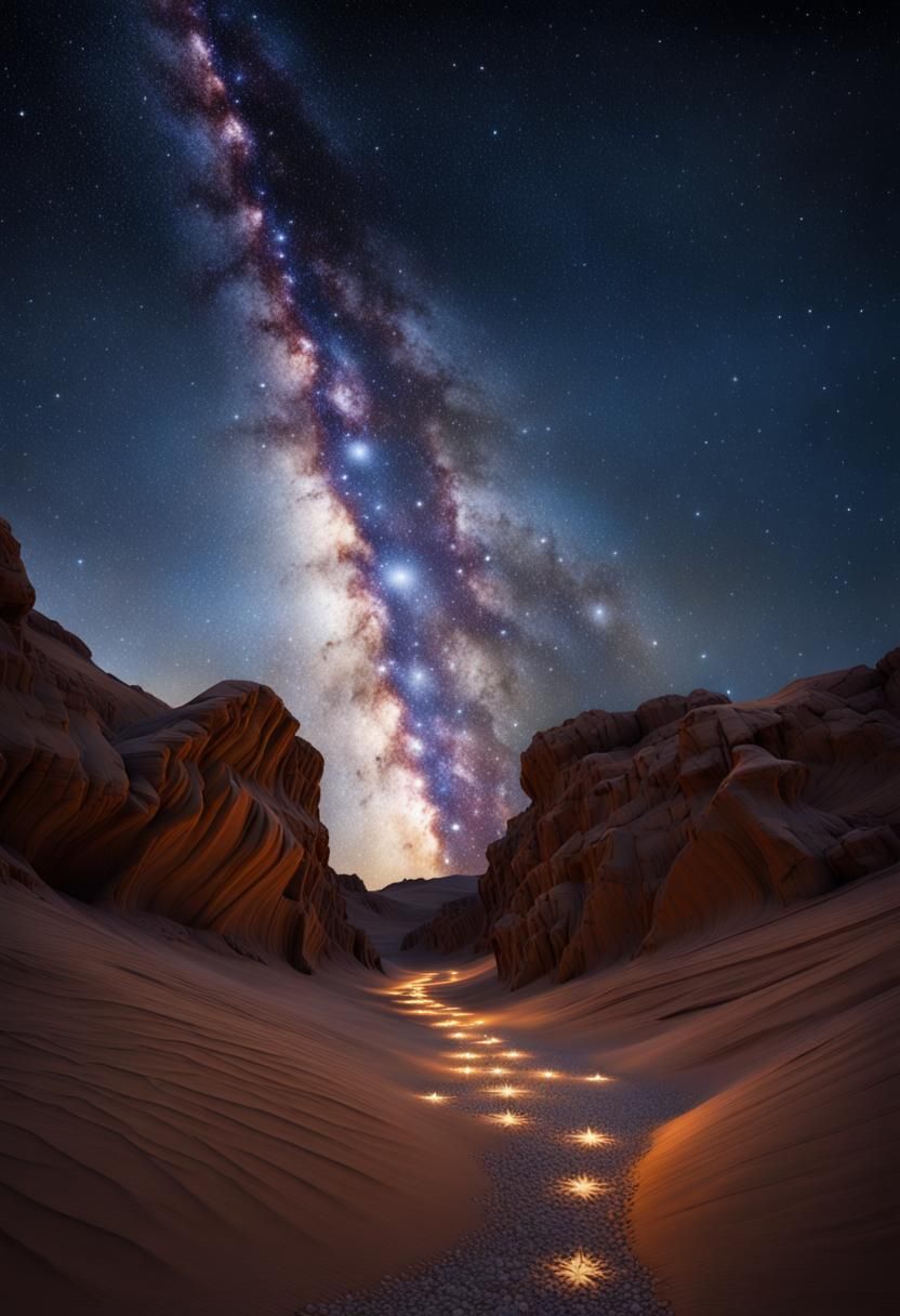 Dramatic Night Sky Over Desert Stone Canyon