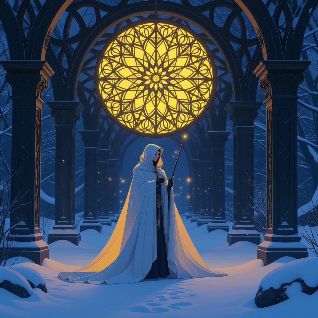 Dark Fantasy Winter Landscape in Art Nouveau Style