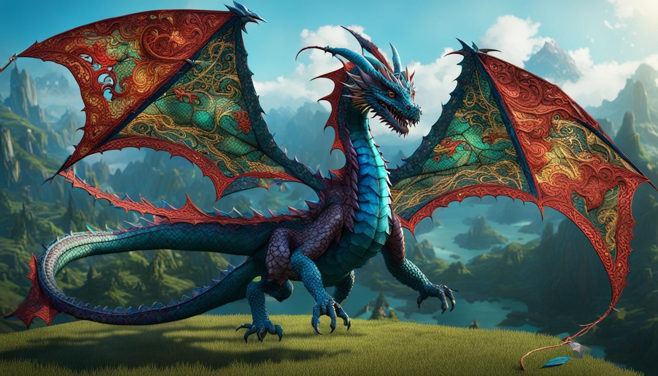 Lace Dragon Kite: Detailed Fantasy Concept Art