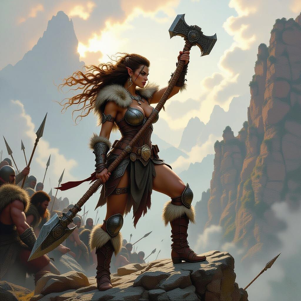 Barbarian Queen Oversees Orc Army in Splash Screen Art