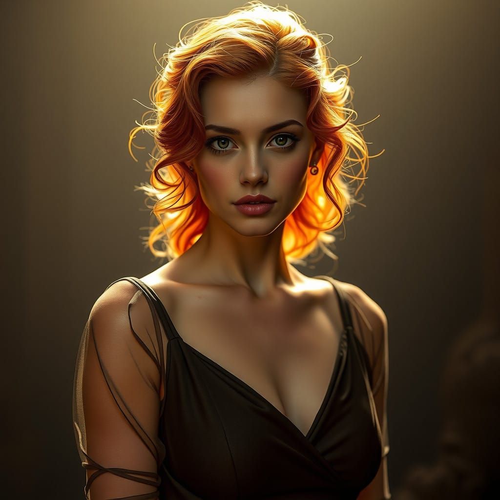 Exotic Redhead Woman in Warm Tropical Sunset