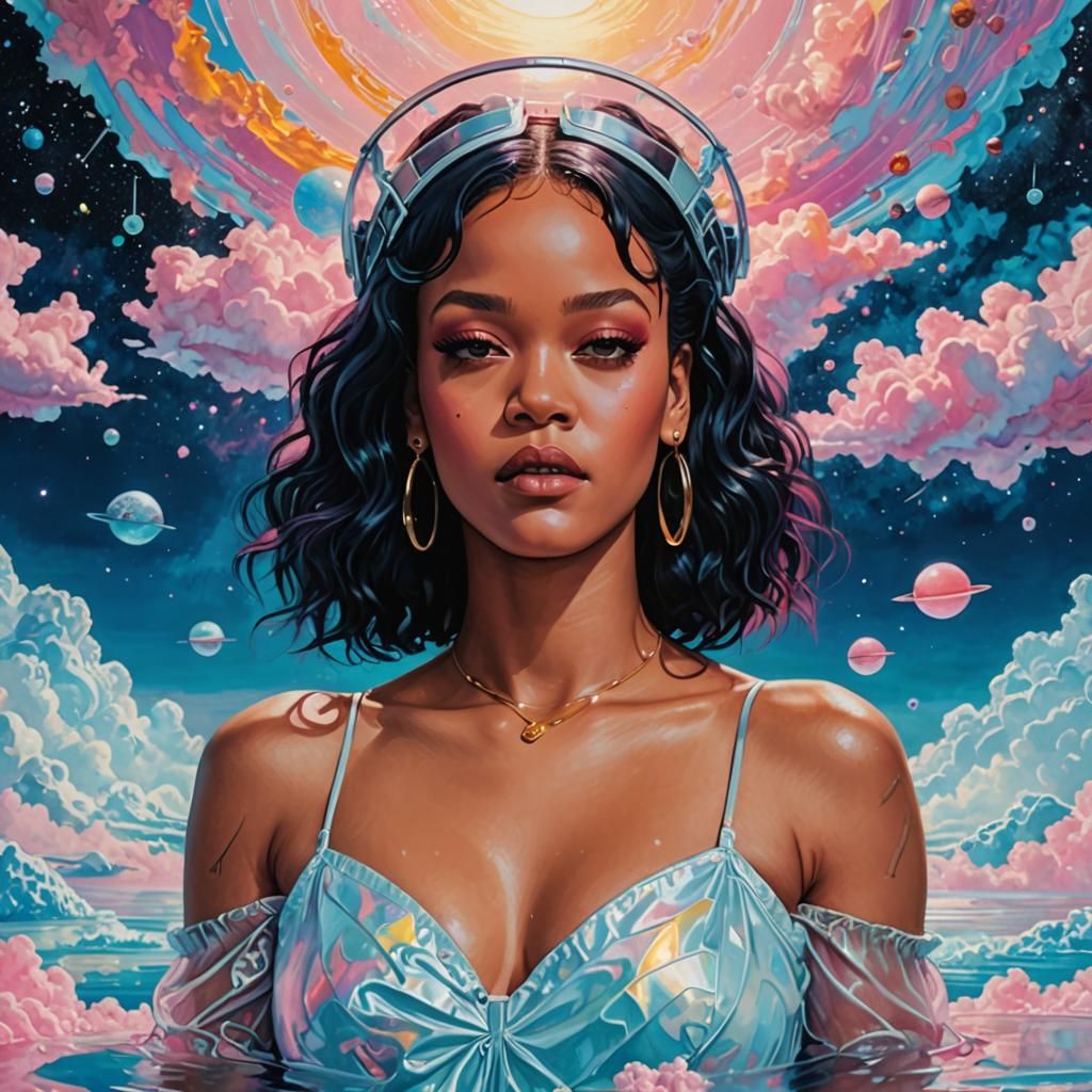 Ethereal Vaporwave Portrait with Metallic Accents