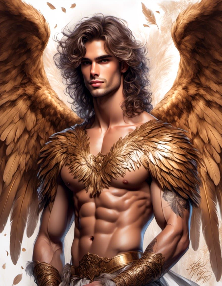 Detailed Color Sketch Portrait of Male Angel