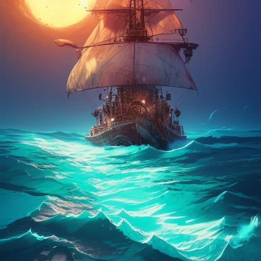 Pirate Ship on Ocean: Digital Art Masterpiece