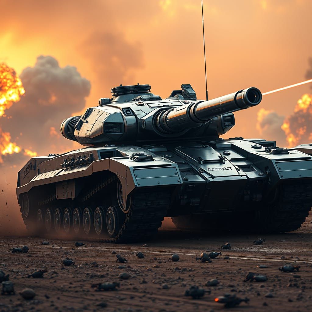 Gigantic Futuristic Tank Engages Combat Amidst a Smoldering ...