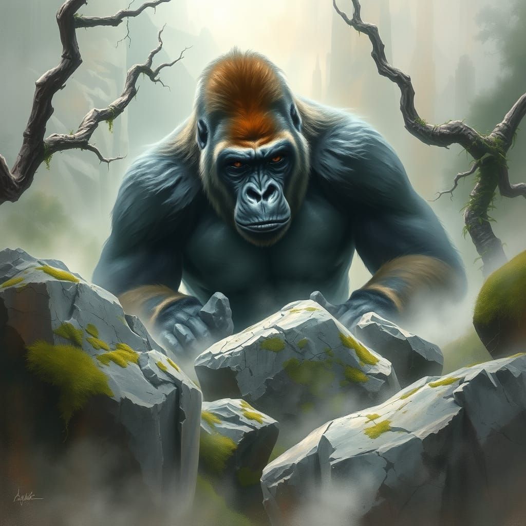 a 4K 3D optical illusion with a majestic gorilla breaking ou...