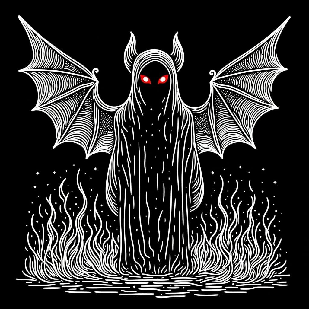 Vampire Figure with Bat Wings in Dark Doodle Style