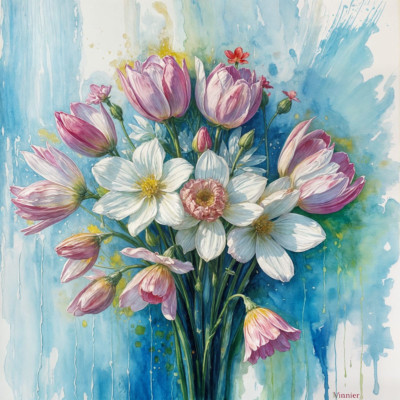 Expressive Spring Bouquet in Thick, Textured Watercolour Oil
