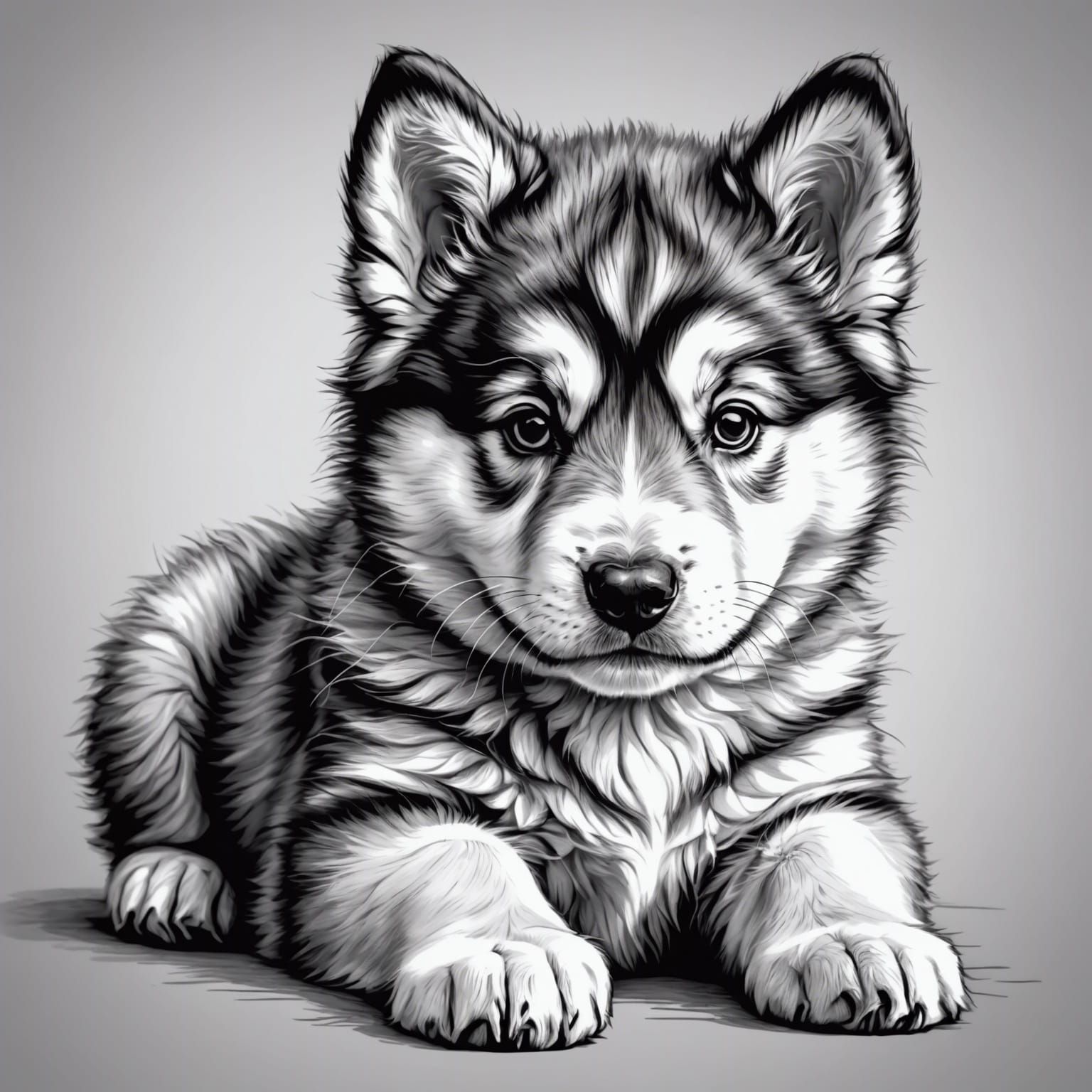 Line Art Drawing of Alaskan Malamute Puppy