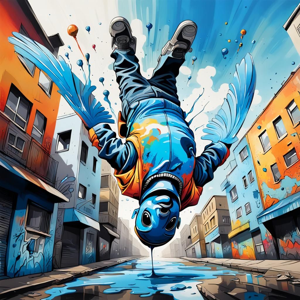 Colorful Bird Flying Upside Down in Graffiti Style