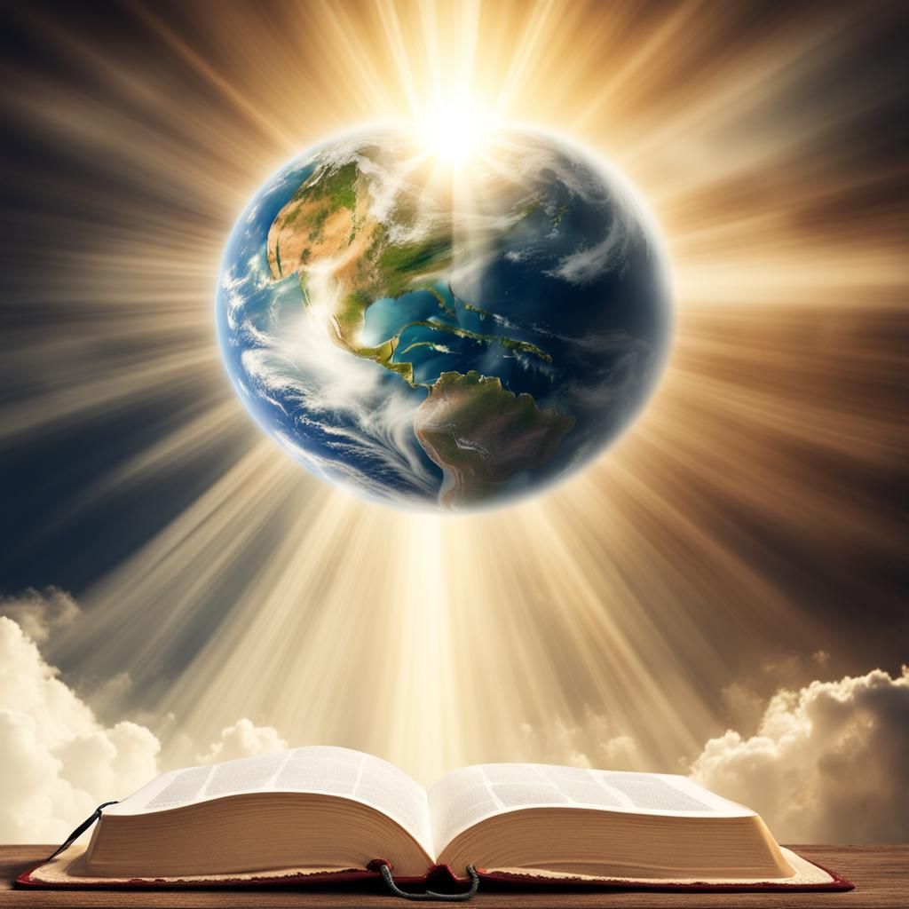 Earth Emerges from Bible in Divine Light
