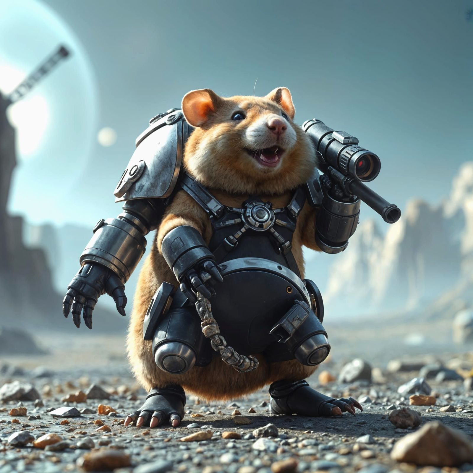 Hamster Mech Warrior in Sci-Fi Style