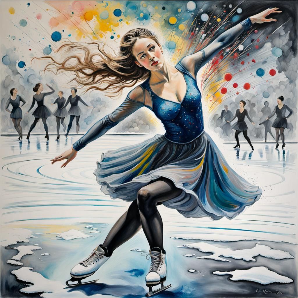 Art Nouveau Figure Skater in Watercolor