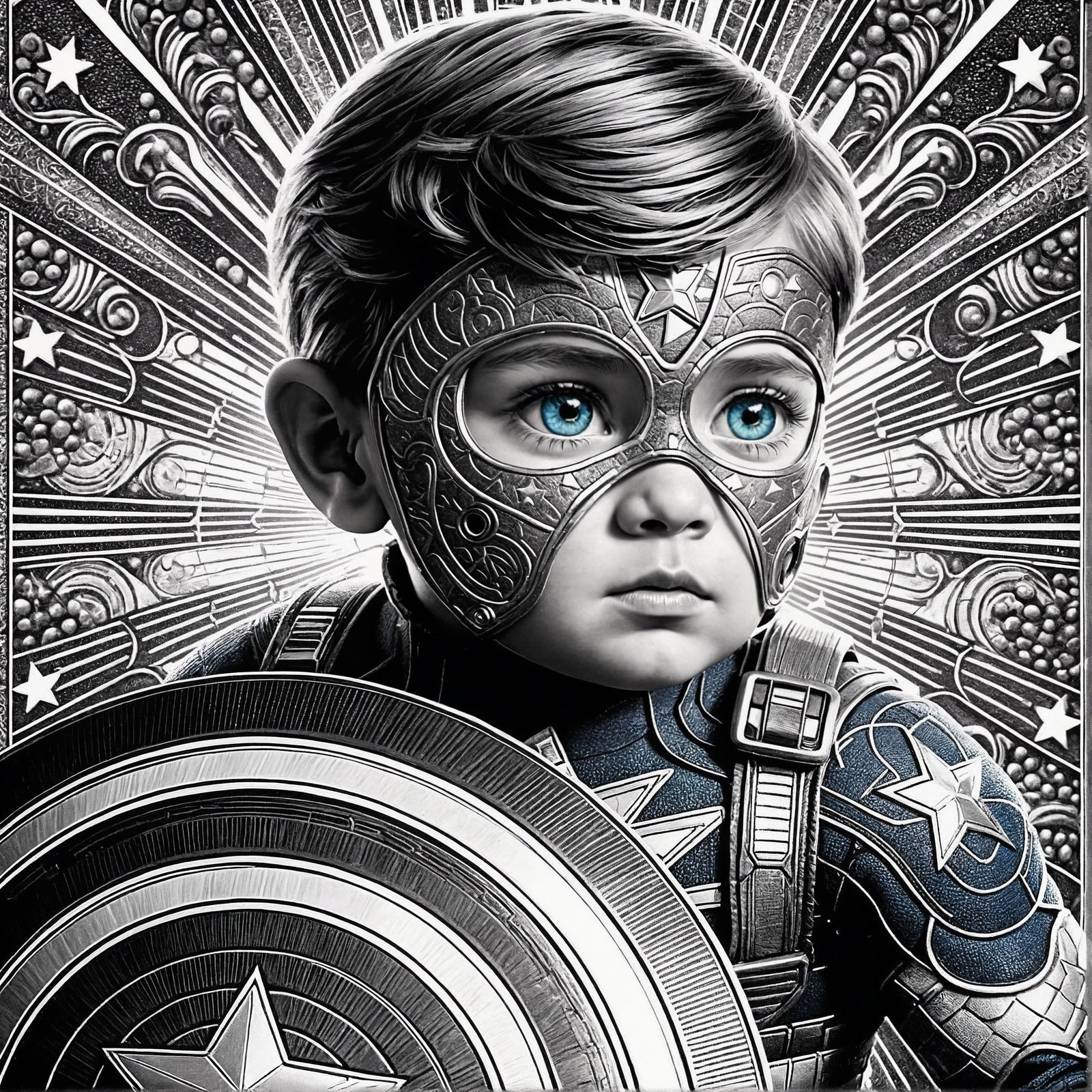 Superhero Toddler with Star Outfit and Shield