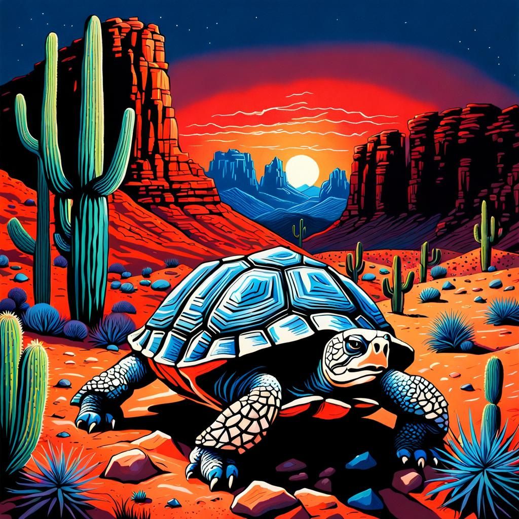 Tortoise in a Desert Landscape, Captured in Impressive Palet...