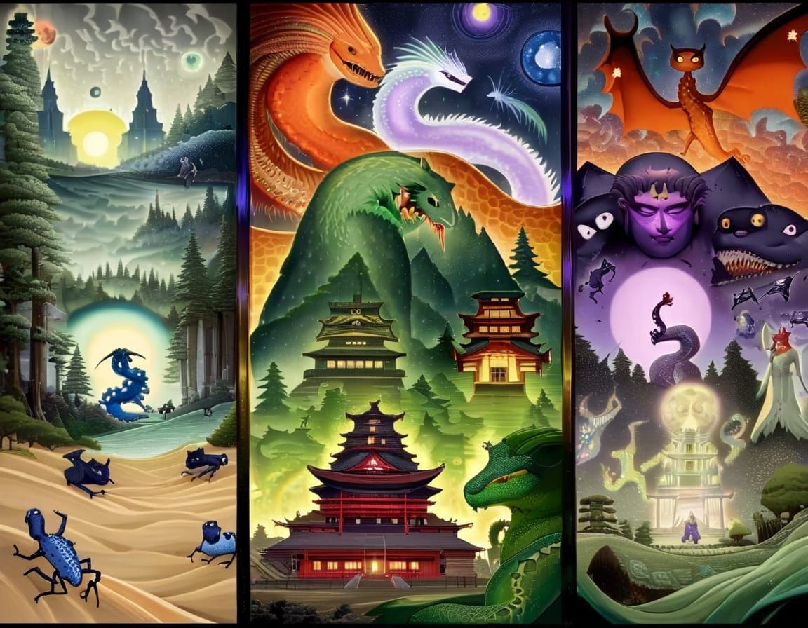 Surreal Seaside Landscape in Hokusai Style