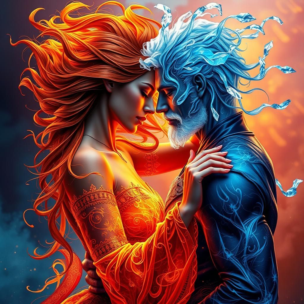 Fire Woman and Ice Man Dance, Ethereal Portrait