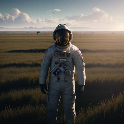 Astronaut Standing in a Field: 3D Game Cinematic