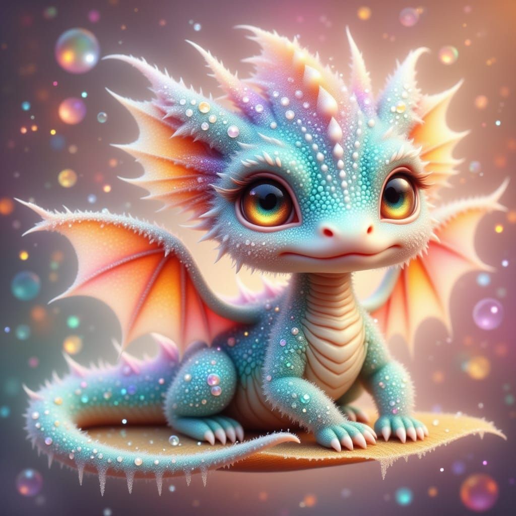 Cute baby dragon on a leaf