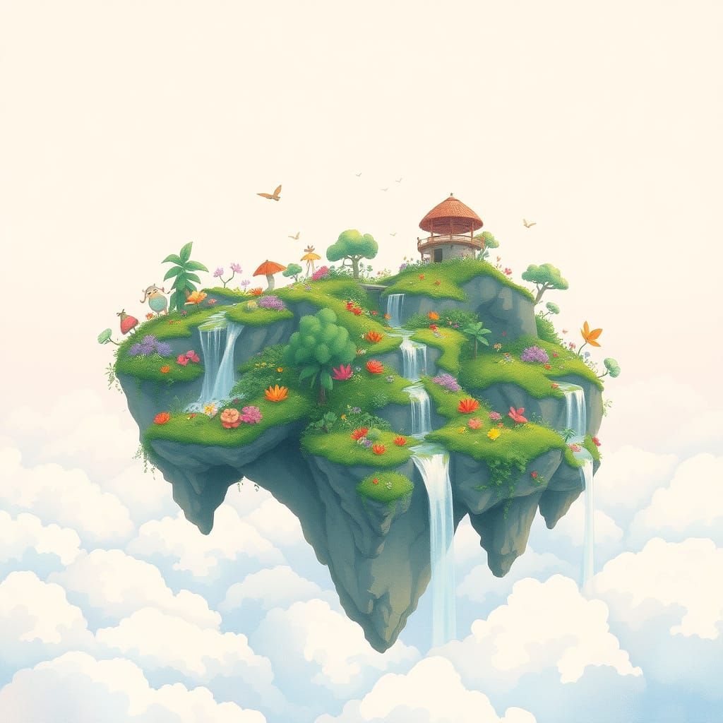 Floating Islands with Waterfalls in Pastel Sky