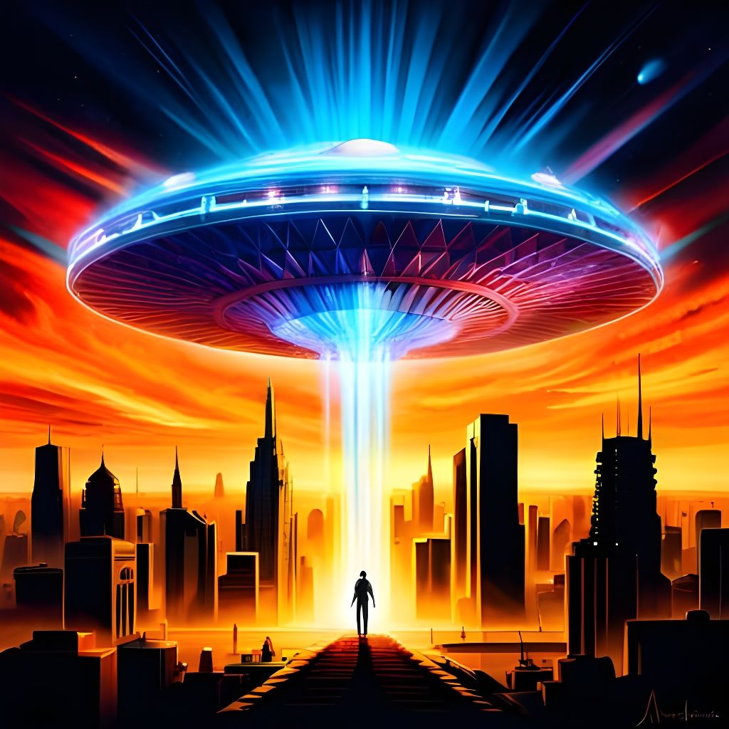 Cyberpunk UFO Mothership over Future Egypt