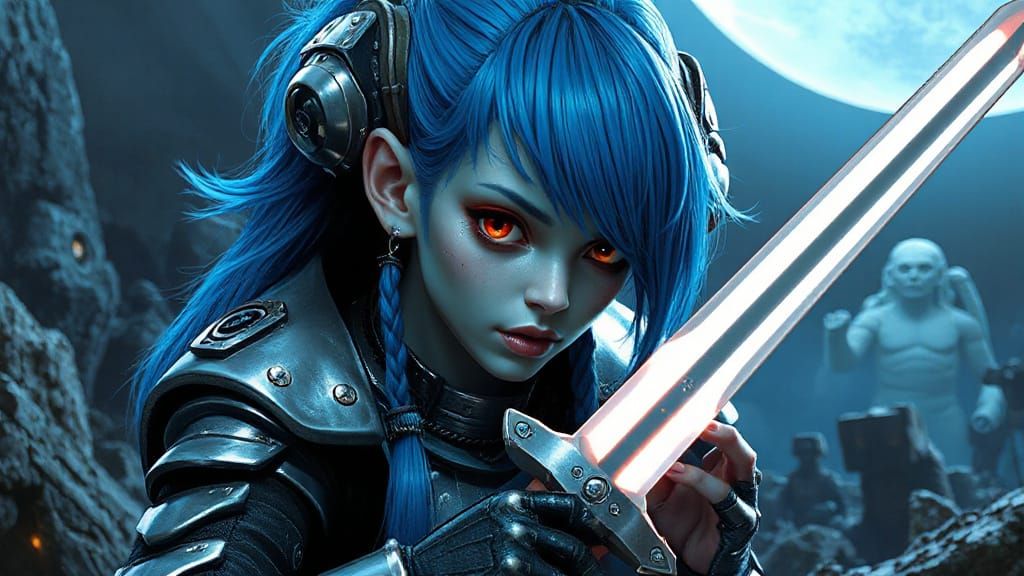 Alien Warrior in Biomechanical Neon Style