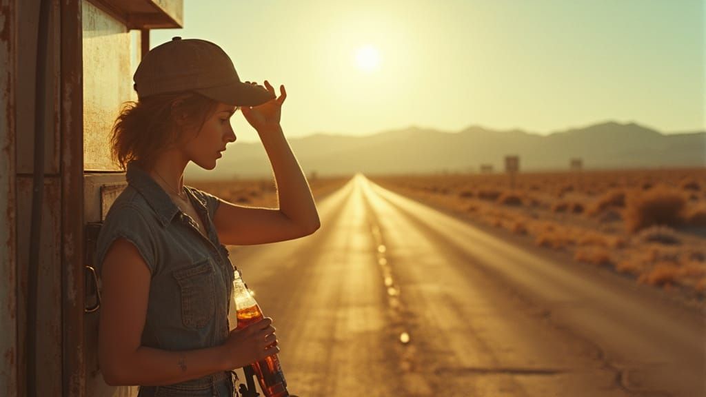 Nevada Gas Attendant in Bleached Sun