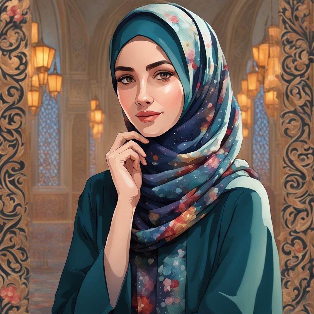 Beautiful Malay Woman in Hijab in Jungle Scene
