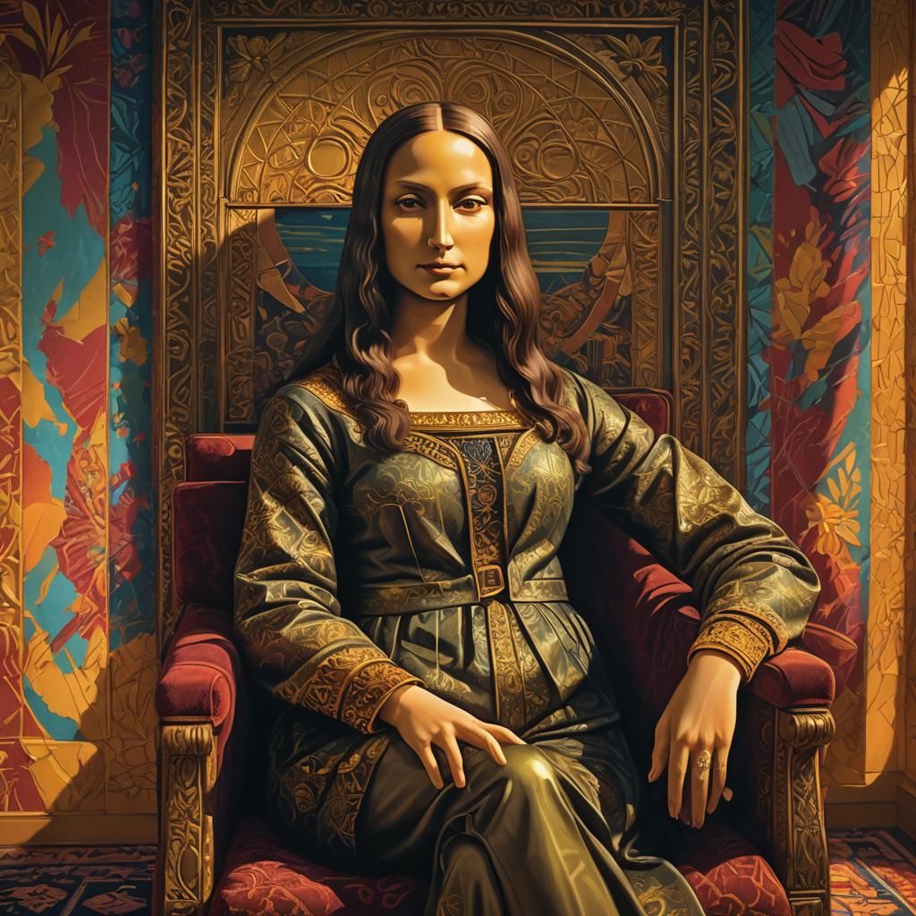 Mona Lisa in Vibrant Room: Hyperrealistic Concept Art