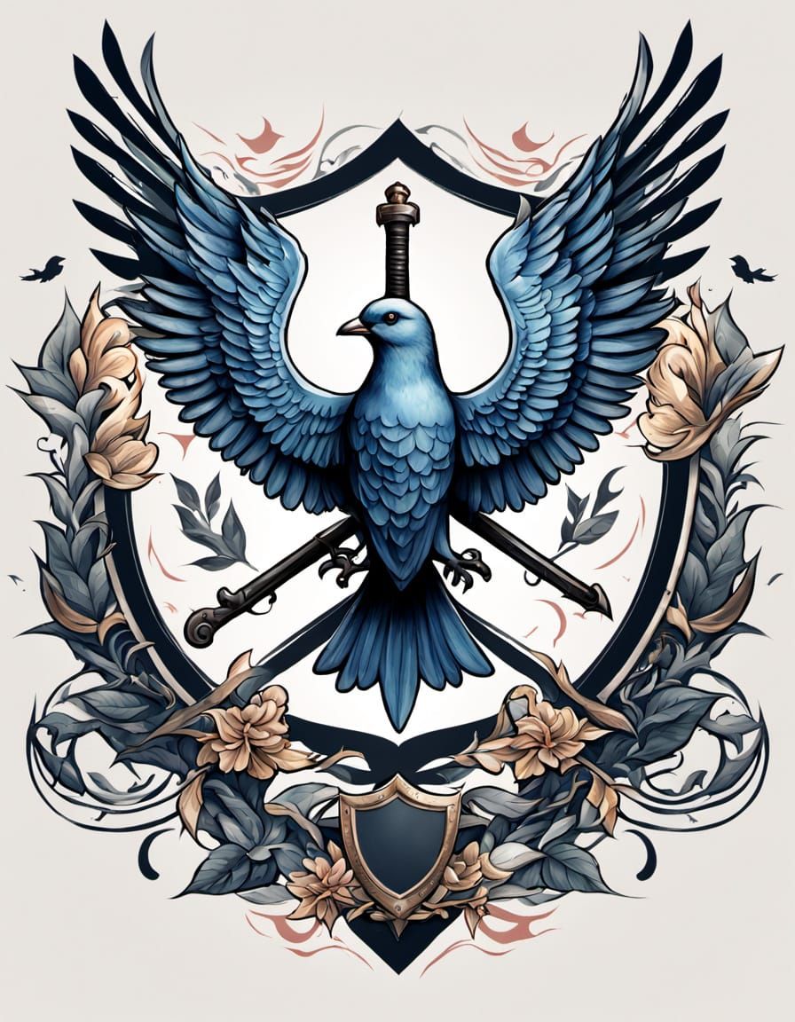 Surreal Doves Guarded by Medieval Sword and Shield in Vibran...