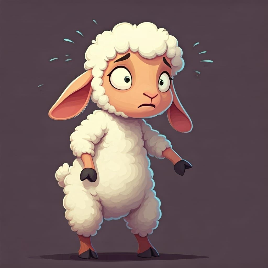 Apprehensive Lamb Caricature in Cartoon Style