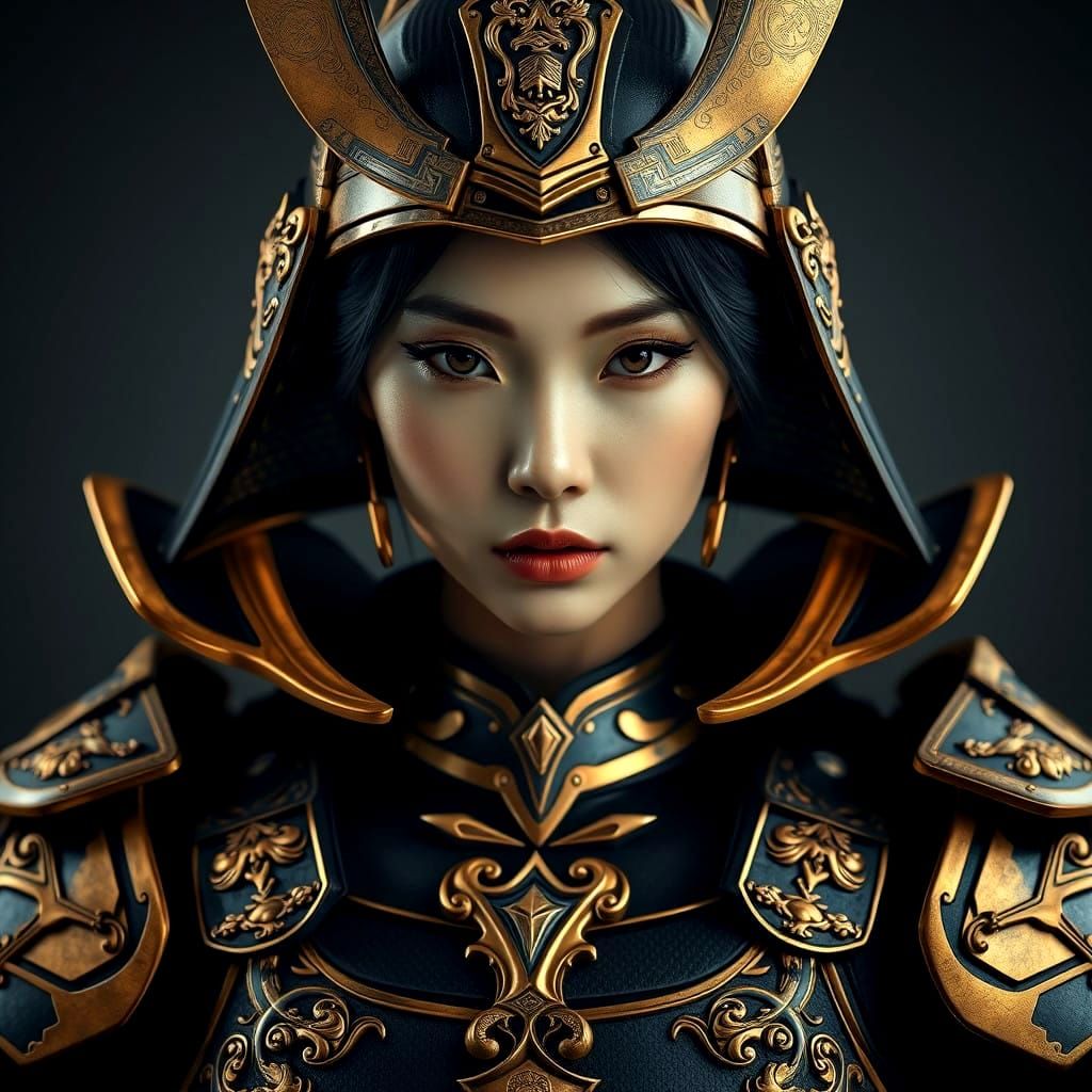Vibrant Gold and Black Samurai Armor Close-Up