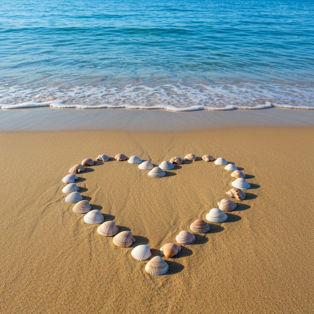 Seashell Heart on Beach in Photorealistic Style
