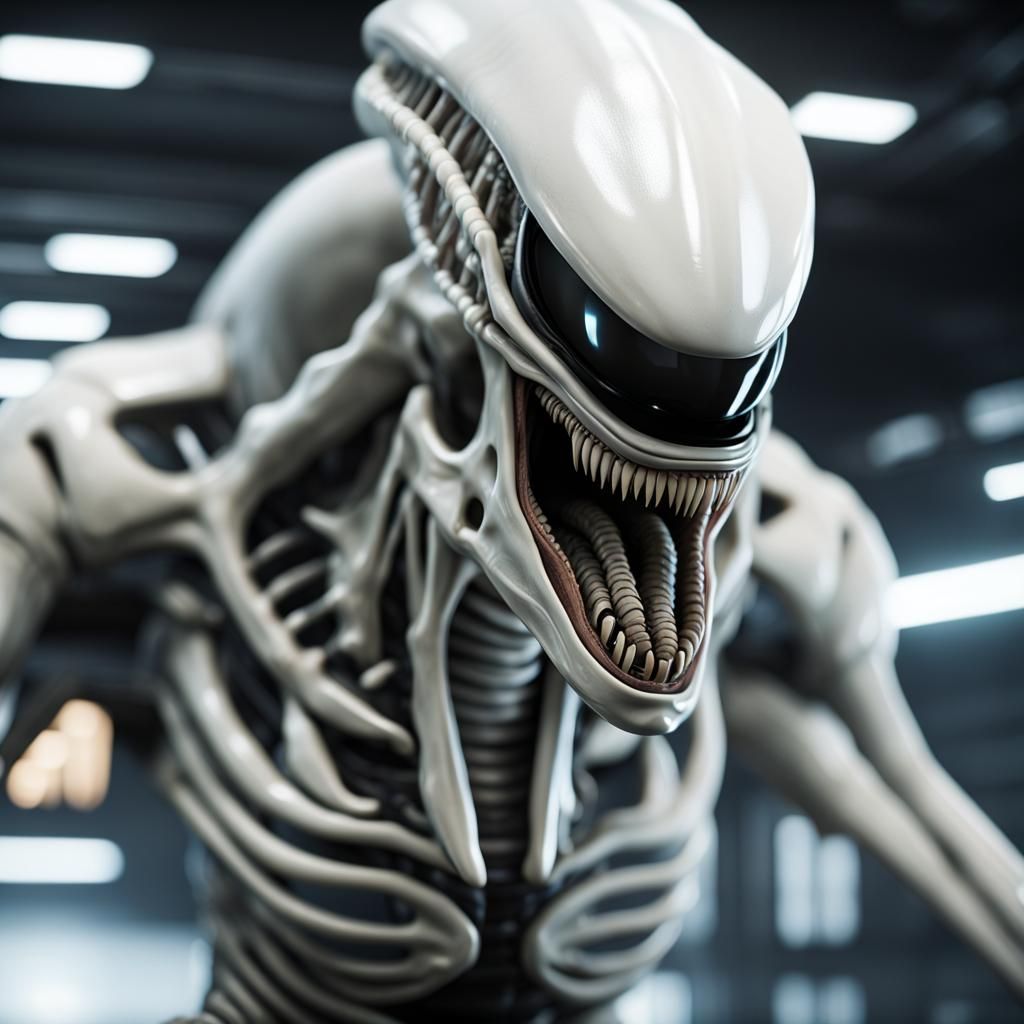 White Xenomorph Close-Up: Sci-Fi Creature in 8K