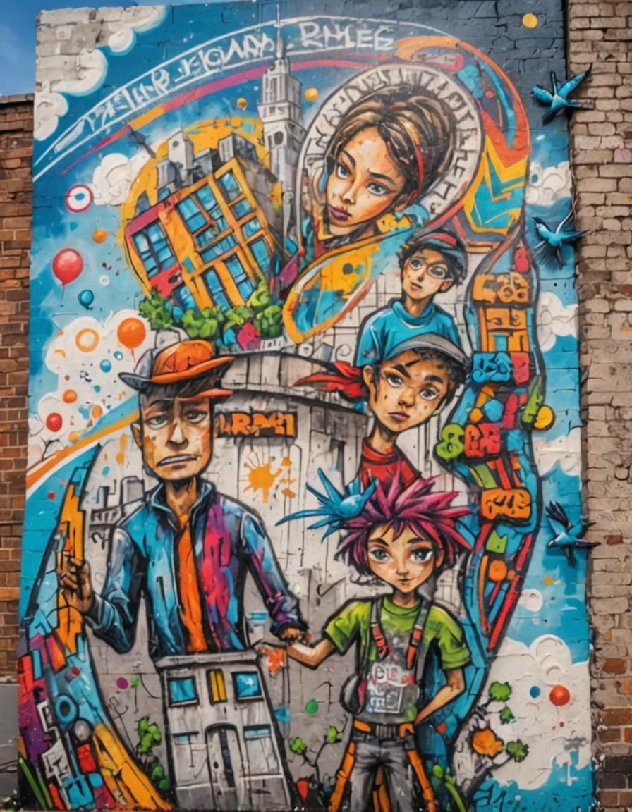 Hyper-Realistic Graffiti Mural of a Cityscape