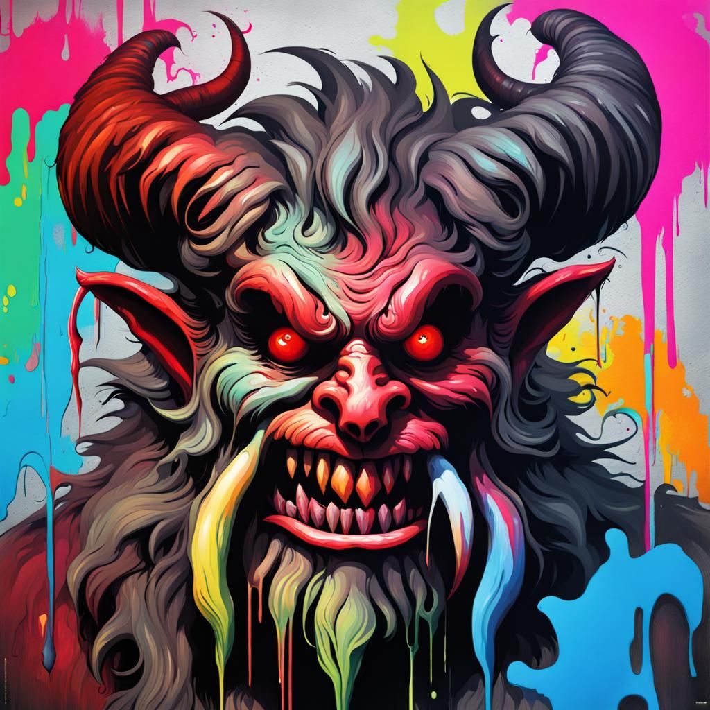Krampus in Colorful Polychromatic Graffiti Art