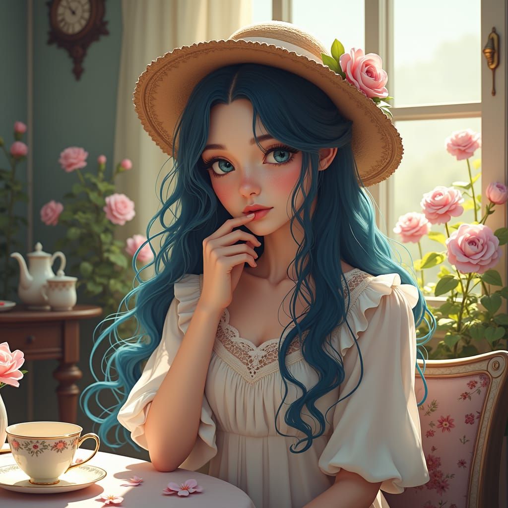 Floral Portrait in Detailed Matte Painting Style