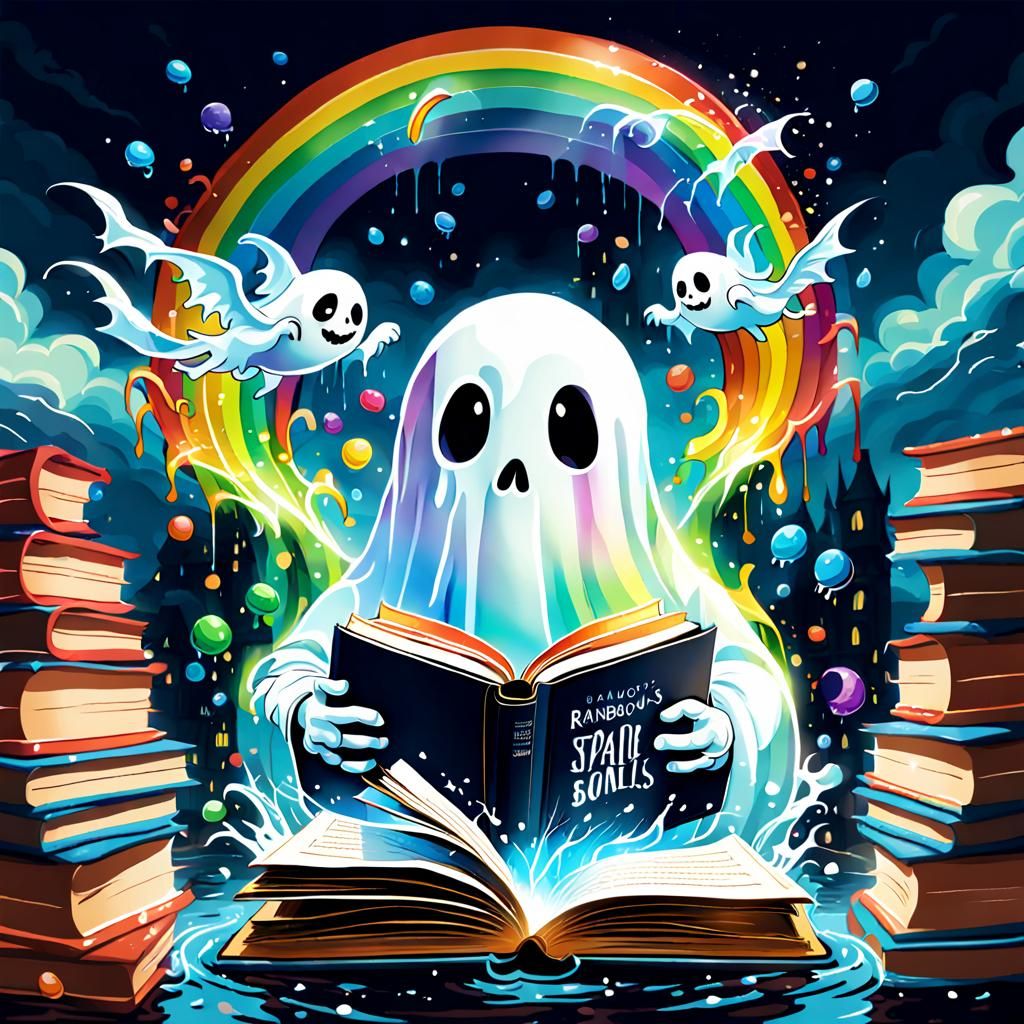 Ghostly Books in Rainbow Splash Art
