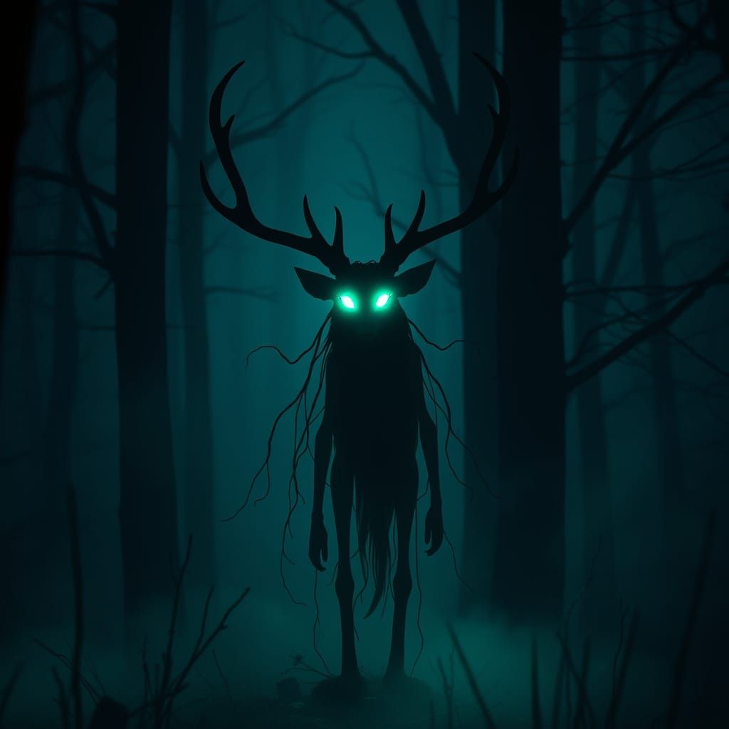 Eerie Forest Spirit with Bioluminescent Runes