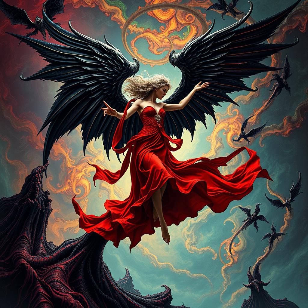 Diabolic Angel Dancing in Fractal Mordor Landscape